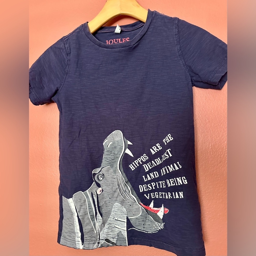 Joules Navy Kids T-Shirt with Hippo Print